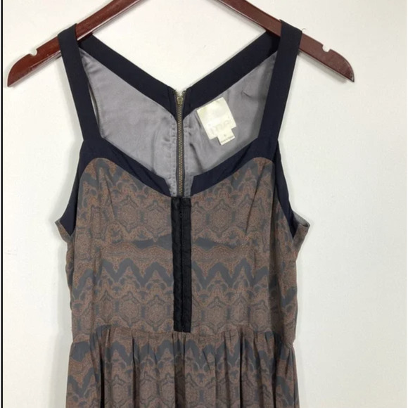EUC LINE & DOT 100% SILK DRESS BOHO PATTERNED RUFFLE - Picture 3 of 12